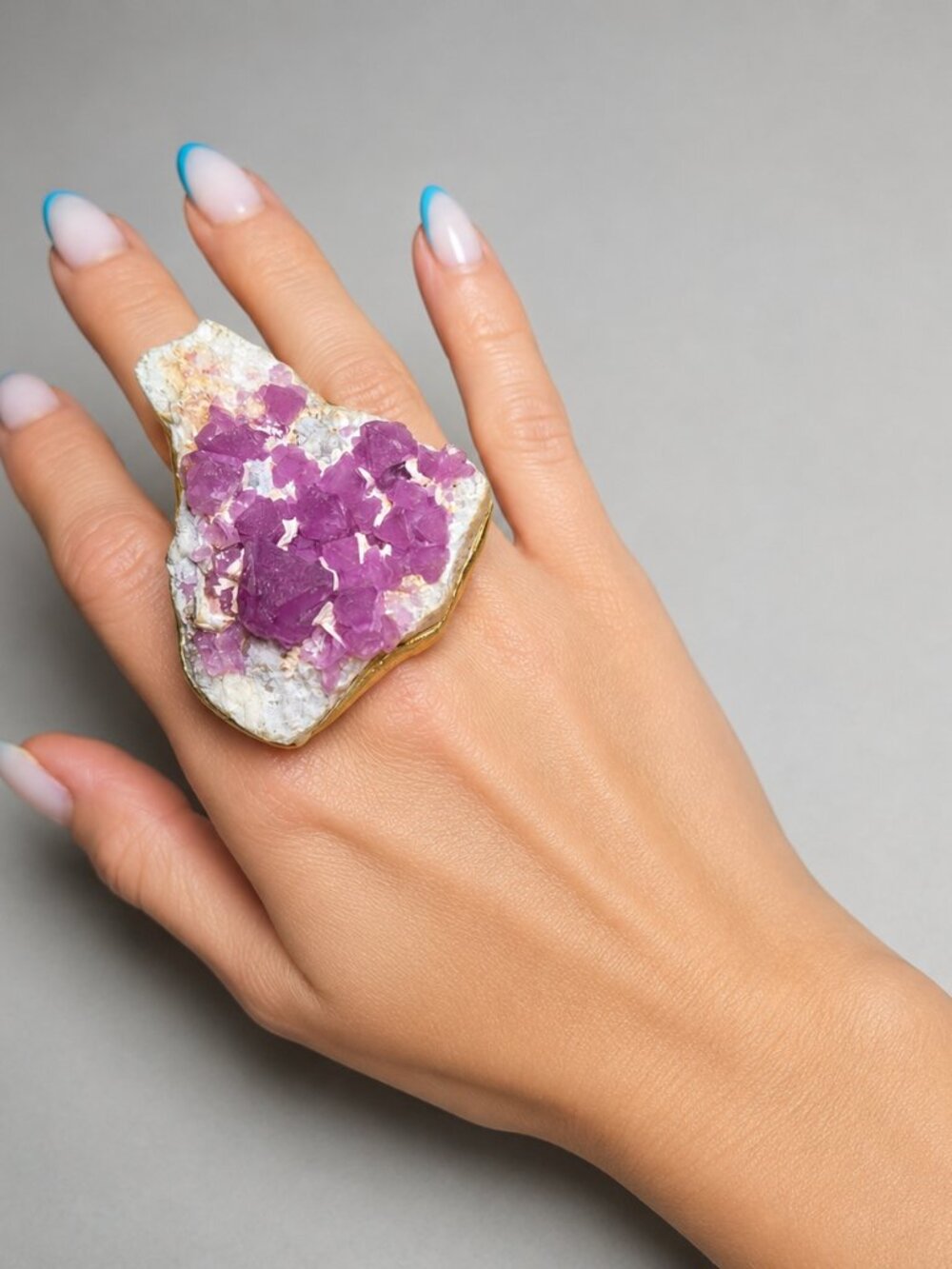 Adina Mills Pink Druzy Crystal Statement Ring Size 7